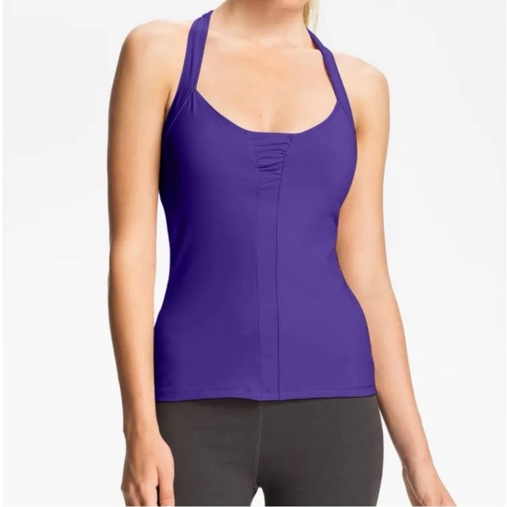 ALO Yoga Purple Blissed Shirred Tank Front Ruched Athletic Top Sport